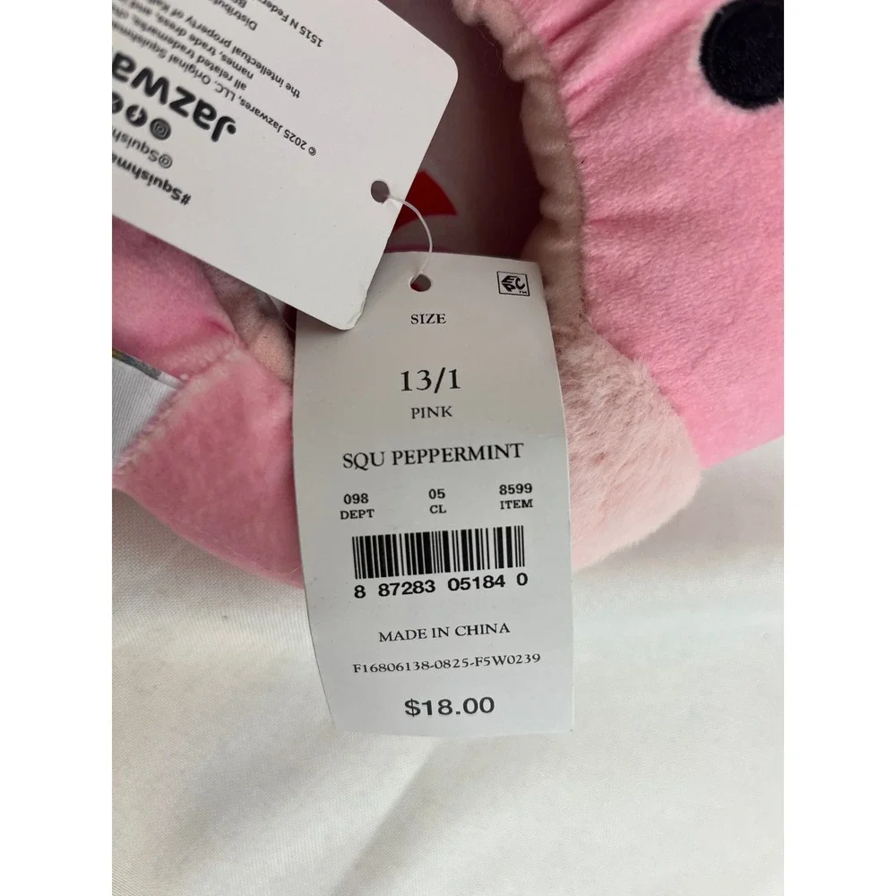 Squishmallows Peppermint Hot Cocoa Pink Plush Slippers Kids Size 13/1 NWT